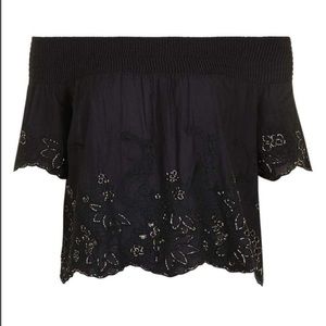 Black off the shoulder beaded top